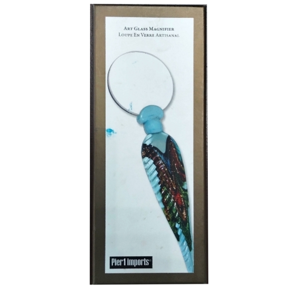 Pier 1 Blue Art Glass Magnifying Glass Loupe 6.5" Original Box Desk Decor - Picture 6 of 6